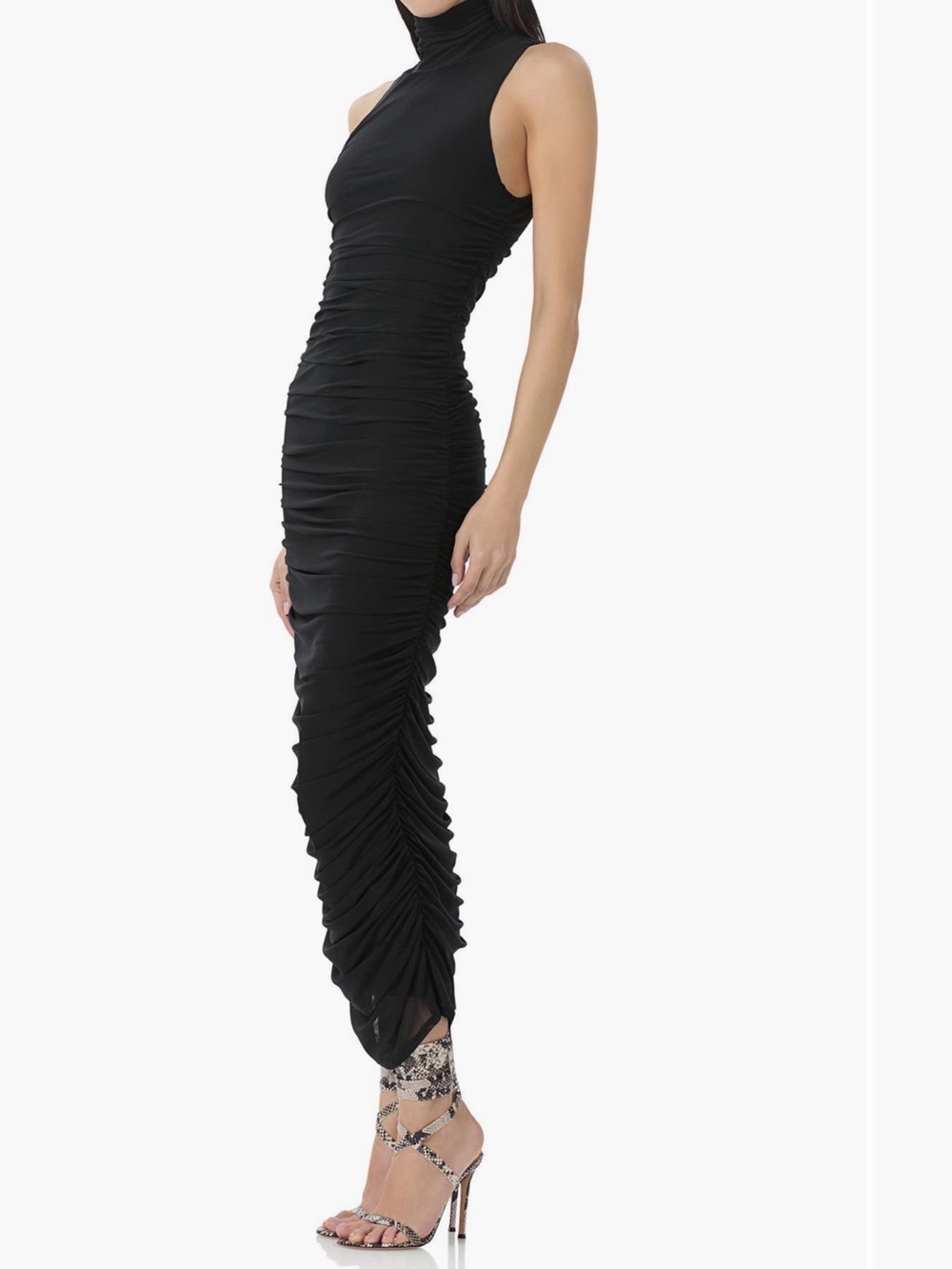 AFRM Fiorella Ruched Turtleneck Mesh Dress